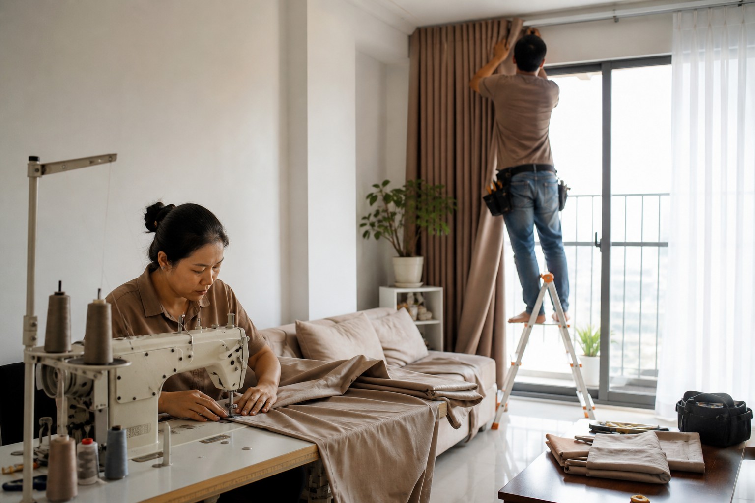 may rèm cửa gia đình — Quy trình may & lắp đặt rèm tại nhà