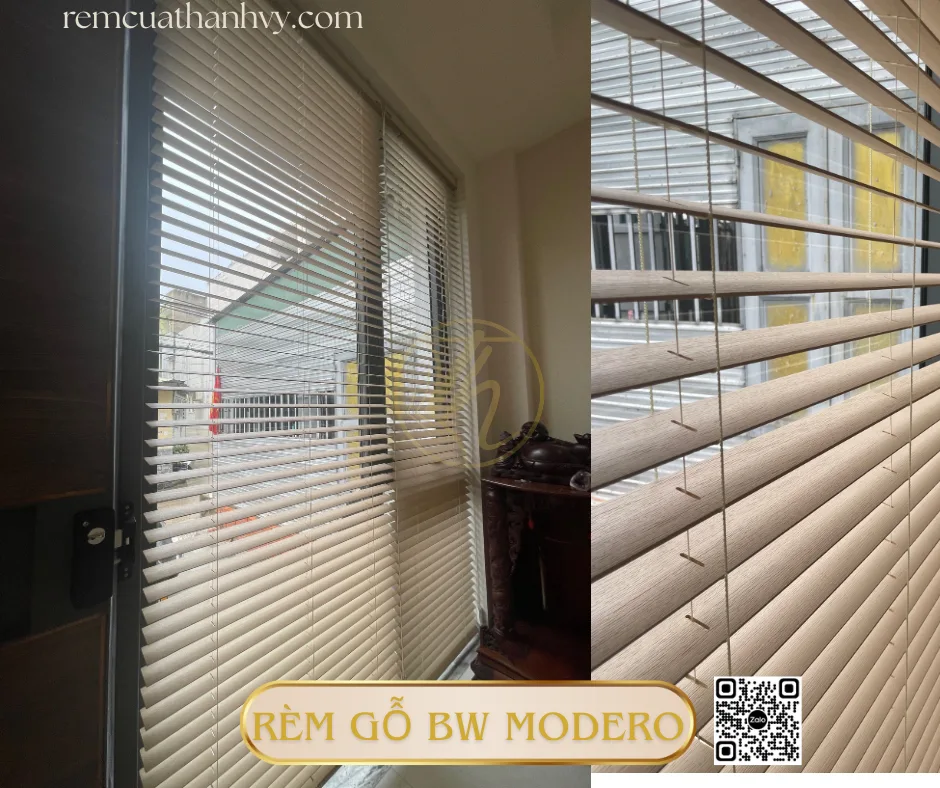 Rèm Sáo Gỗ Bo Góc Modero Màu Kem PL Hệ 1 Dây